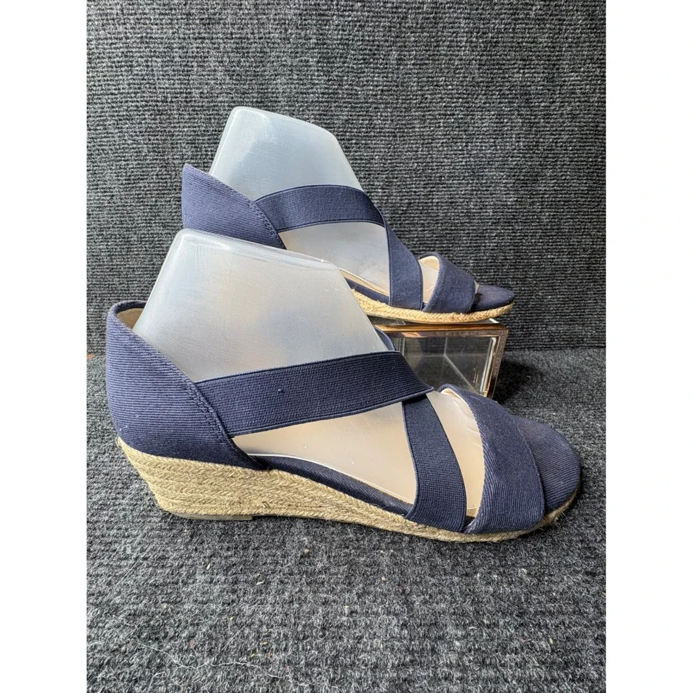 LifeStride Siesta Str Navy Blue Espadrille Wedge Sandals Womens 9M Comfort Flex